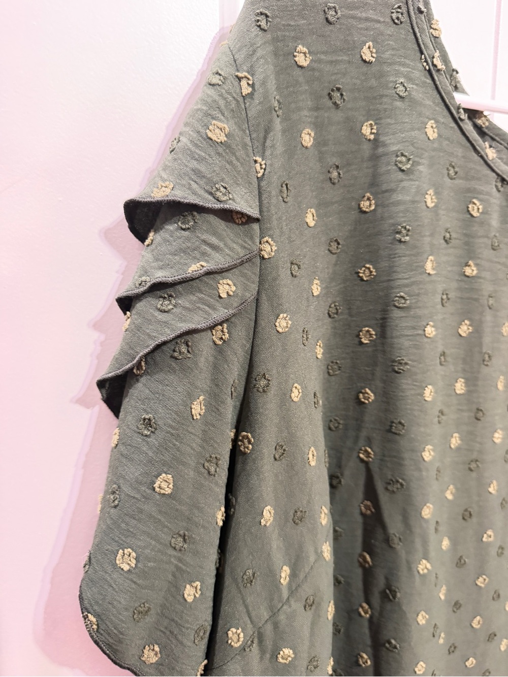 BloomChic Olive Green Dot Short Sleeve Tunic - Picture 2 of 4